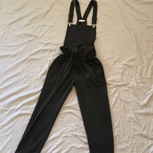 Grey cotton overalls with drawstring waist